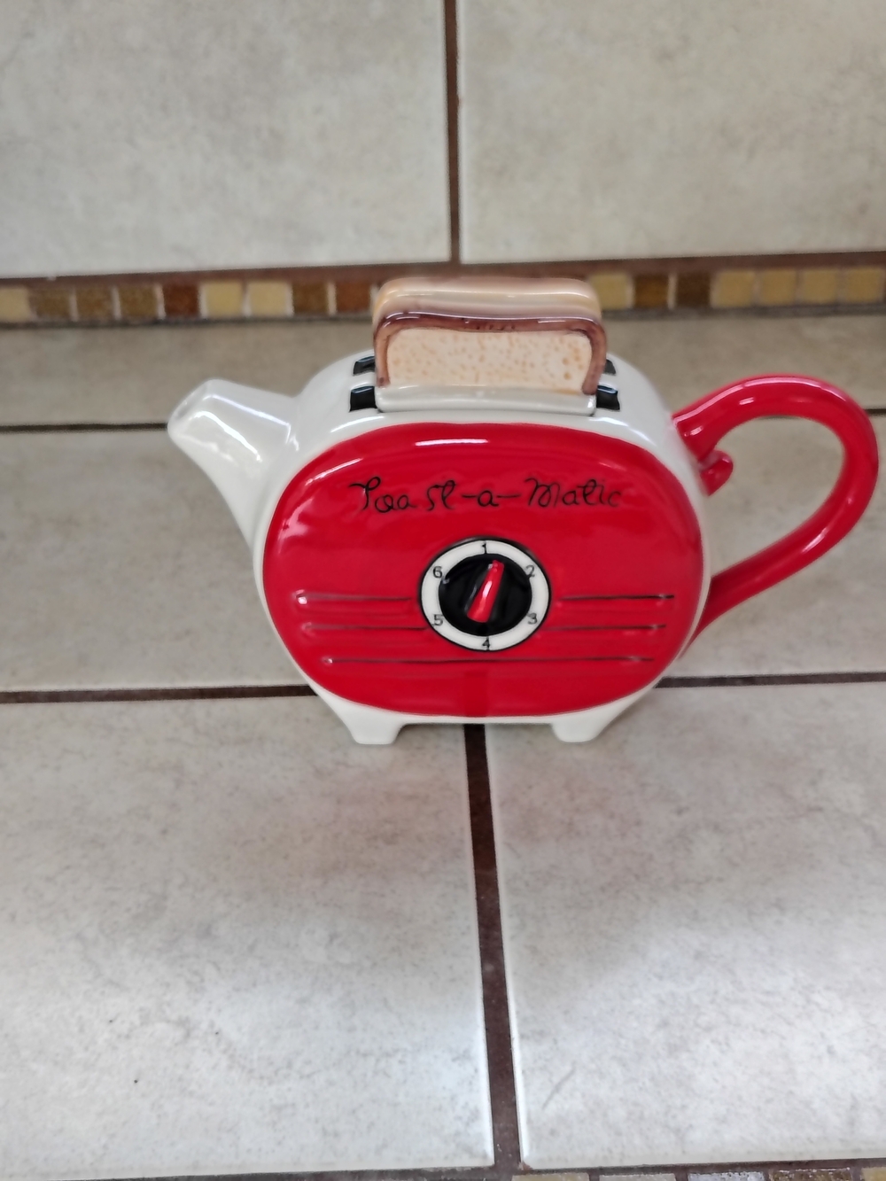 Blue Sky Red and White Retro Toaster Teapot